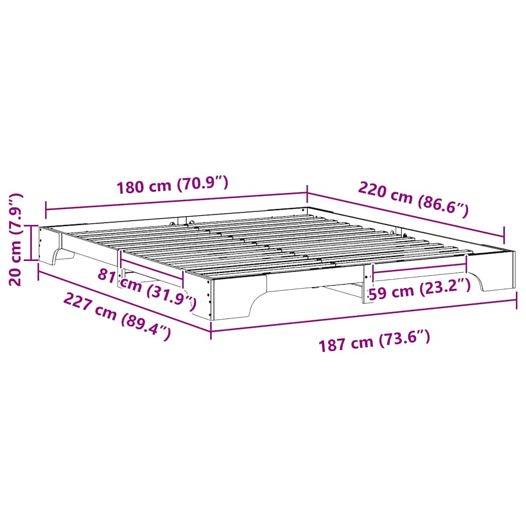 Bodenbettgestell Braun 180 x 220 cm Massivholz Kiefer